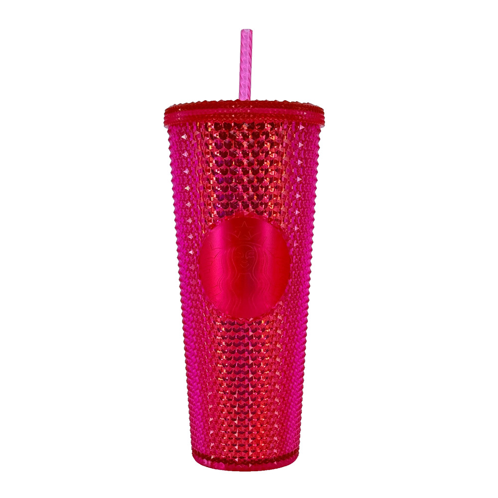 Starbucks 2019 Hot Pink Studded Cold Cup Tumbler Bling Venti 24 oz Flaw